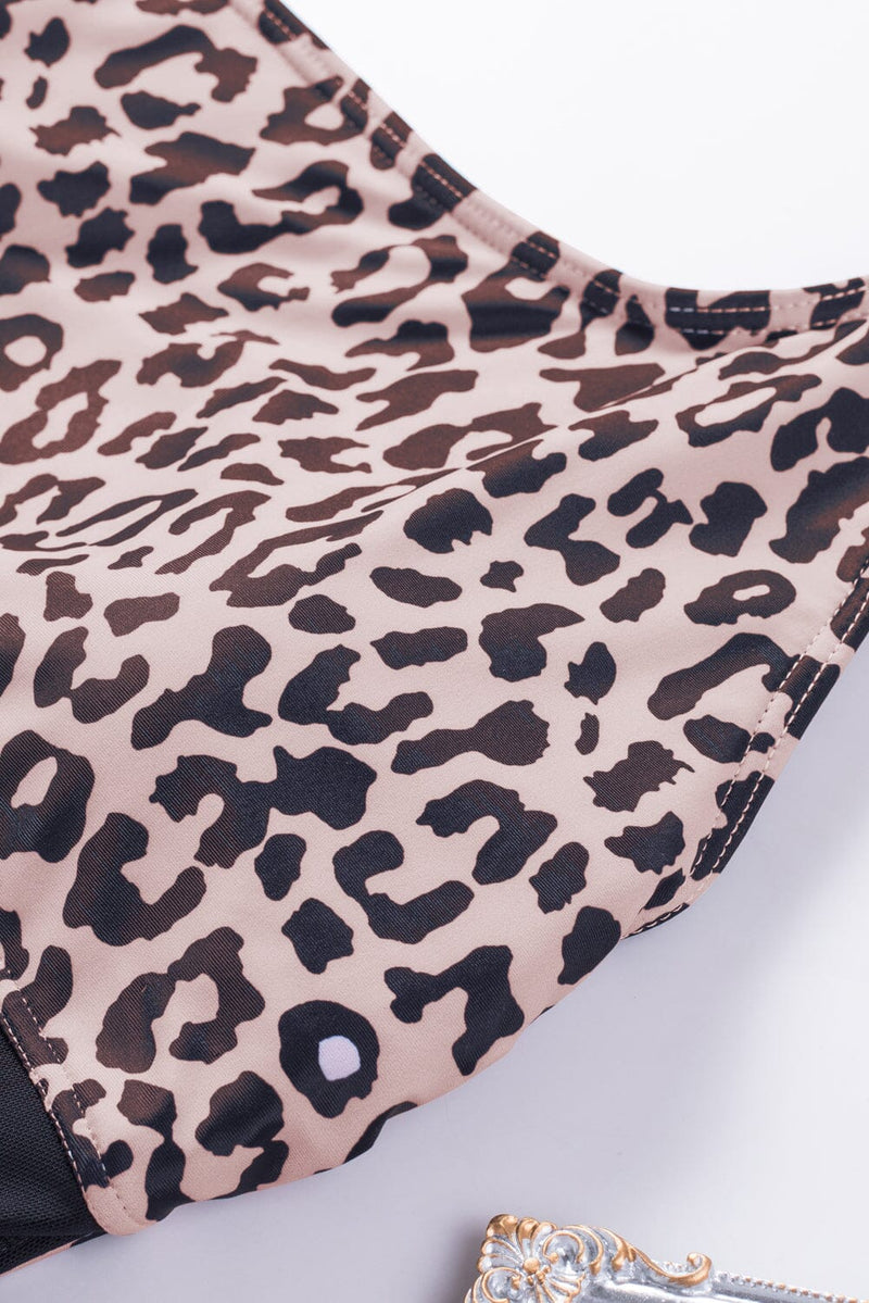 KaleaBoutique Black Leopard Animal Print One-shoulder Mesh One-Piece Swimsuit - KaleaBoutique.com