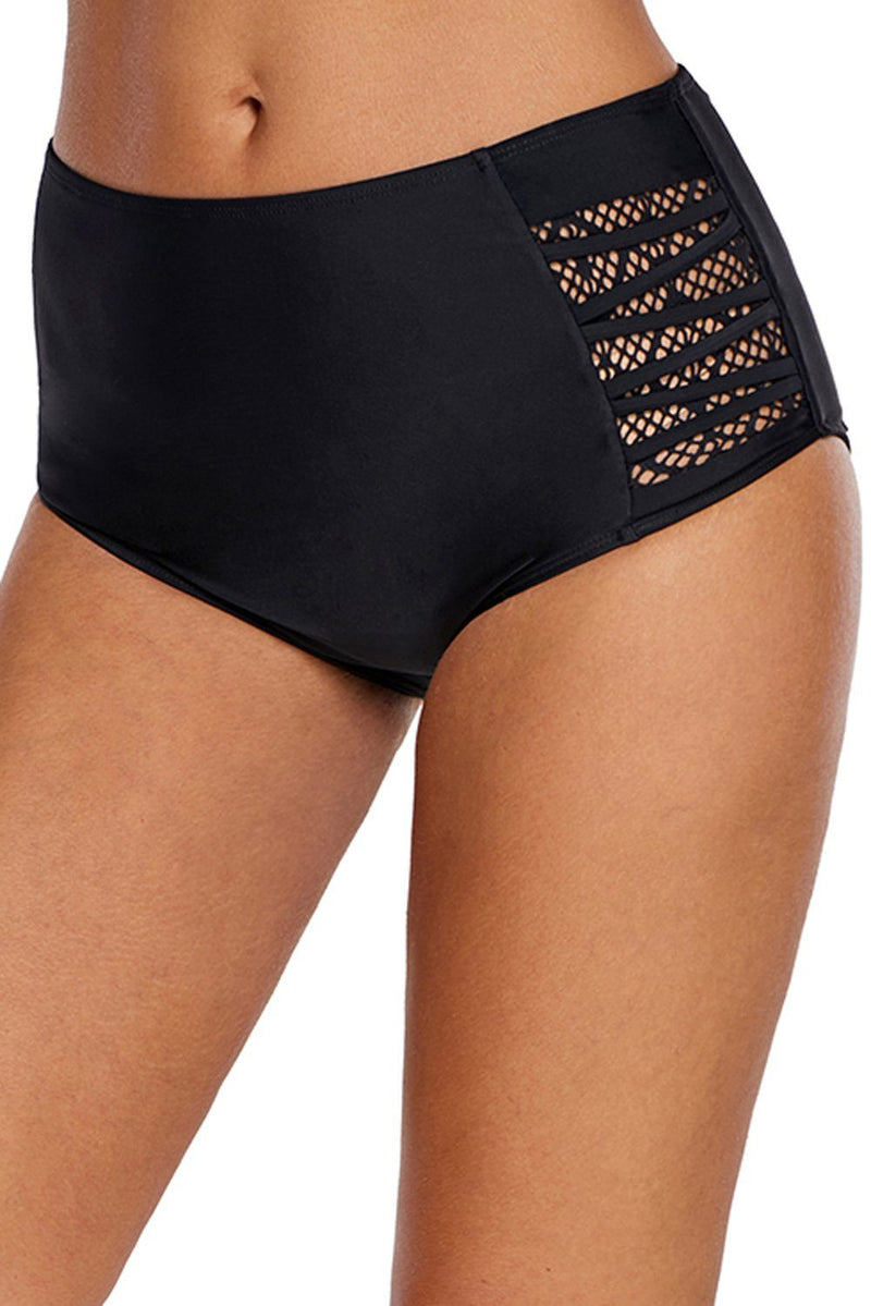 KaleaBoutique Black Strappy Lace Panel Aside Swim Bottom - KaleaBoutique.com