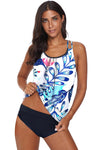 KaleaBoutique Blue Floral Print Criss Cross Hollow-out Tankini Swimwear - KaleaBoutique.com