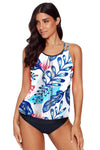 KaleaBoutique Blue Floral Print Criss Cross Hollow-out Tankini Swimwear - KaleaBoutique.com