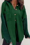 KaleaBoutique Button Up Contrast Knitted Sleeves Hooded Jacket - KaleaBoutique.com