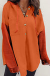 KaleaBoutique Button Up Contrast Knitted Sleeves Hooded Jacket - KaleaBoutique.com