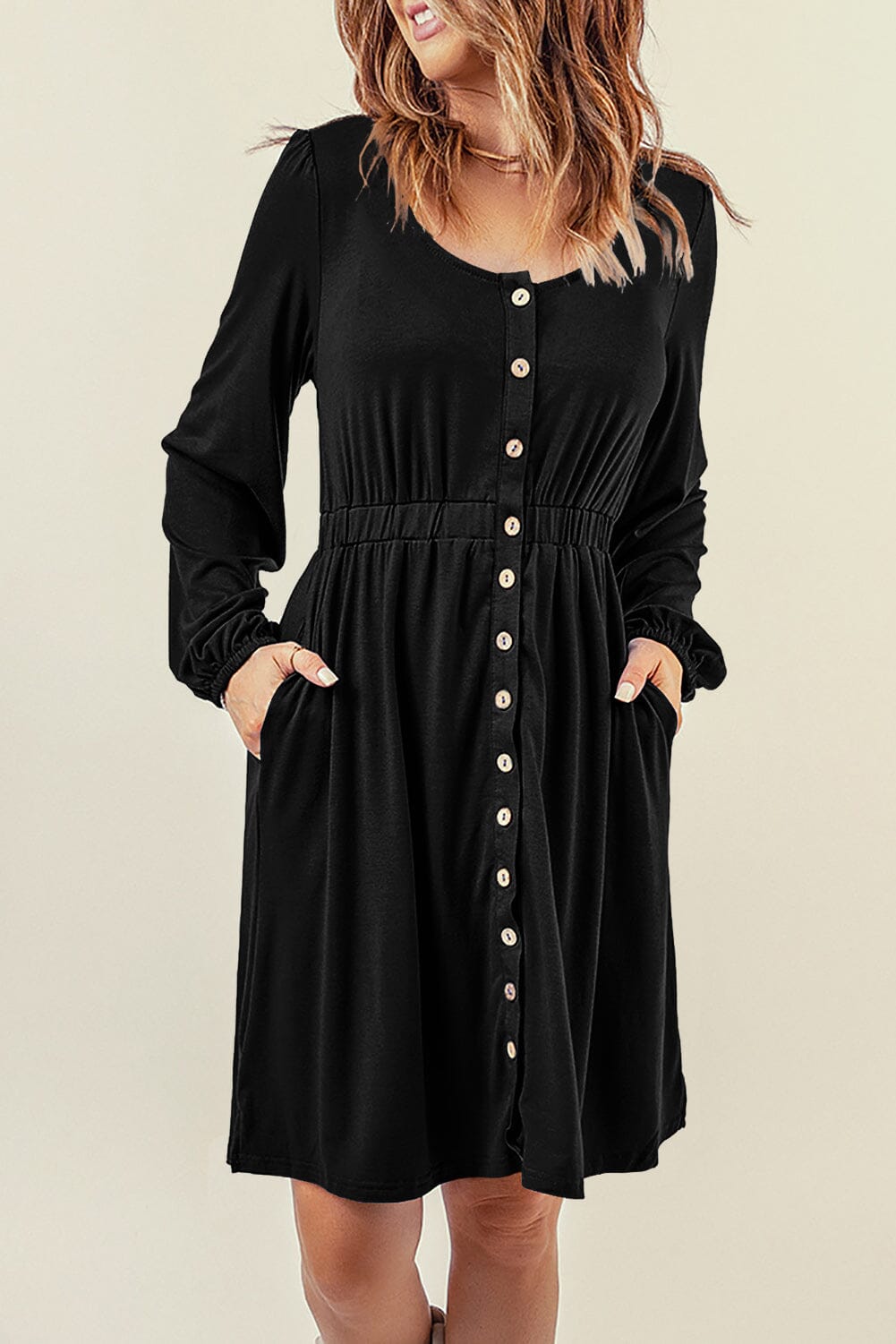 KaleaBoutique Button Up High Waist Long Sleeve Dress - KaleaBoutique.com
