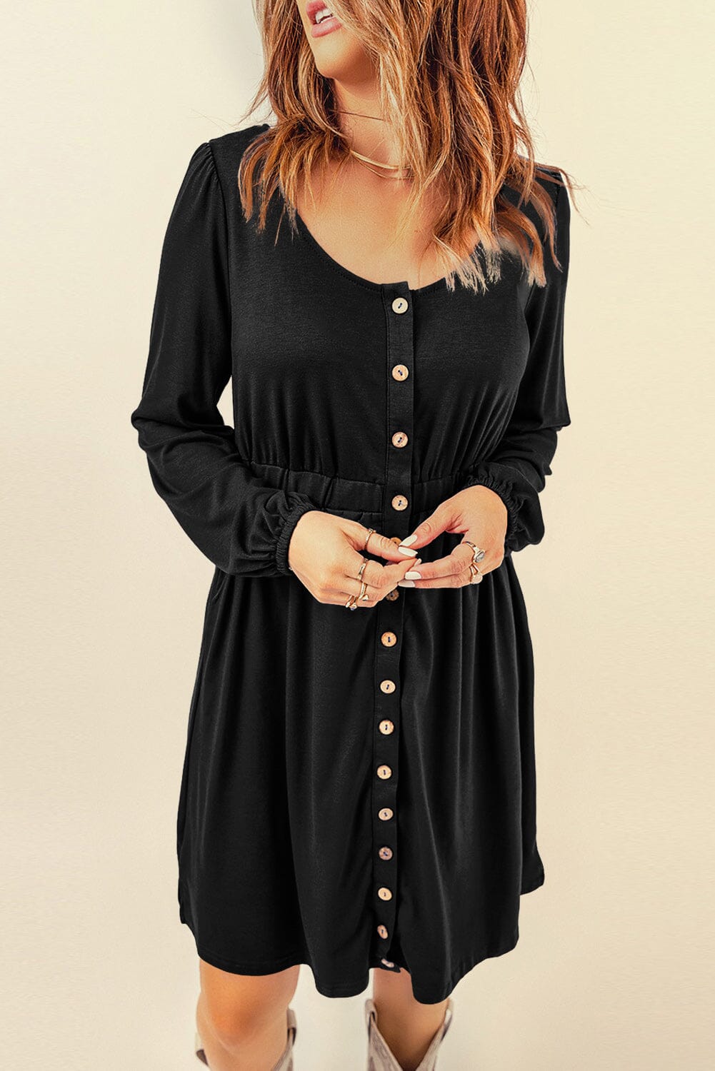 KaleaBoutique Button Up High Waist Long Sleeve Dress - KaleaBoutique.com