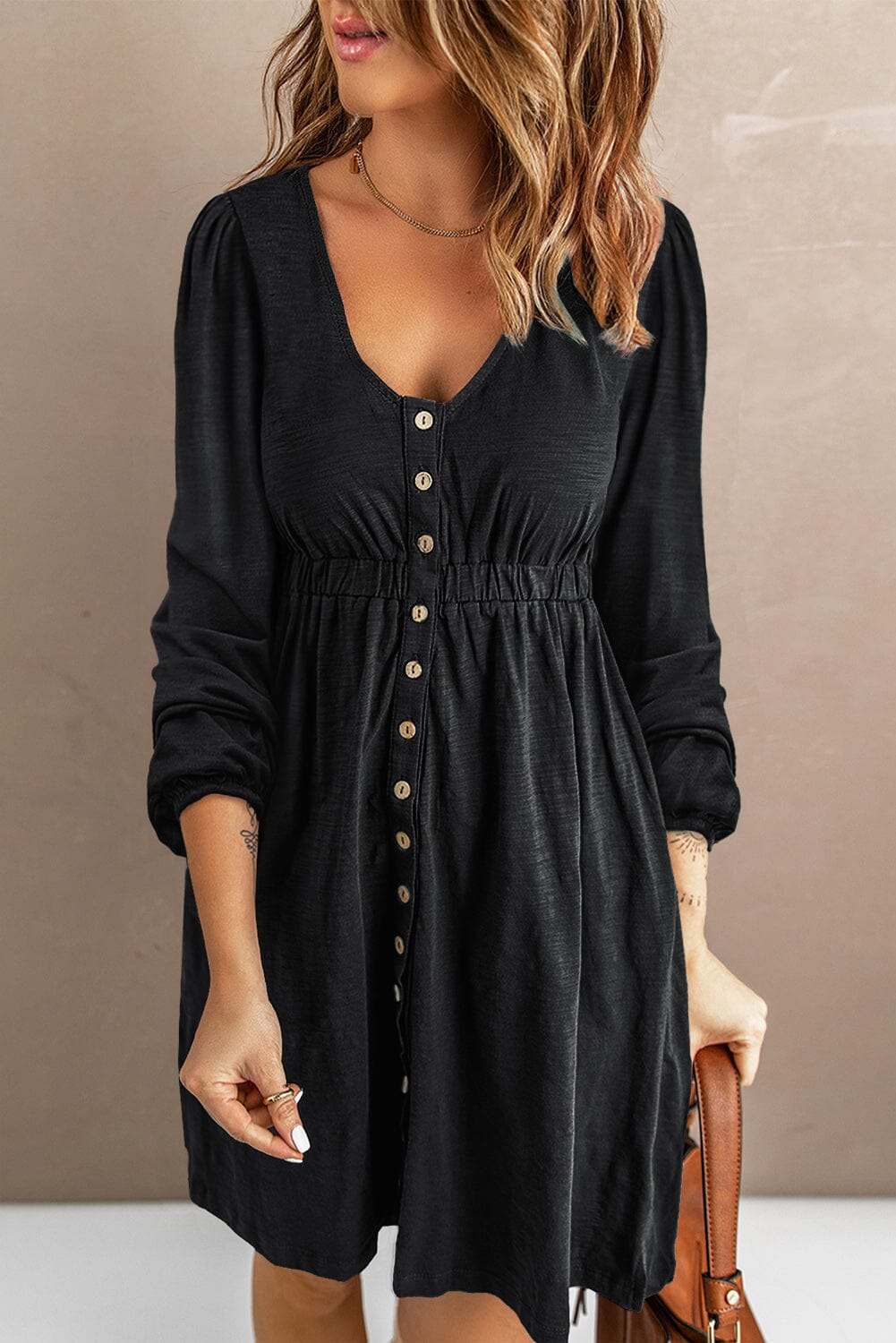 KaleaBoutique Button Up High Waist Long Sleeve Dress - KaleaBoutique.com
