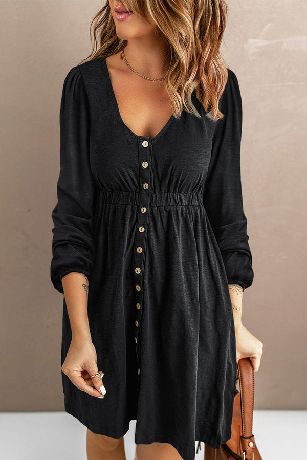 KaleaBoutique Button Up High Waist Long Sleeve Dress - KaleaBoutique.com