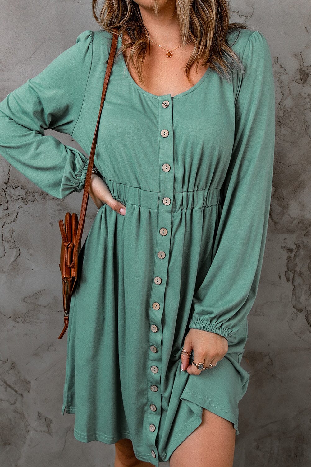 KaleaBoutique Button Up High Waist Long Sleeve Dress - KaleaBoutique.com