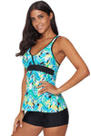 KaleaBoutique Cool Green Printed Tankini Top Solid Boyshort Swimsuit - KaleaBoutique.com