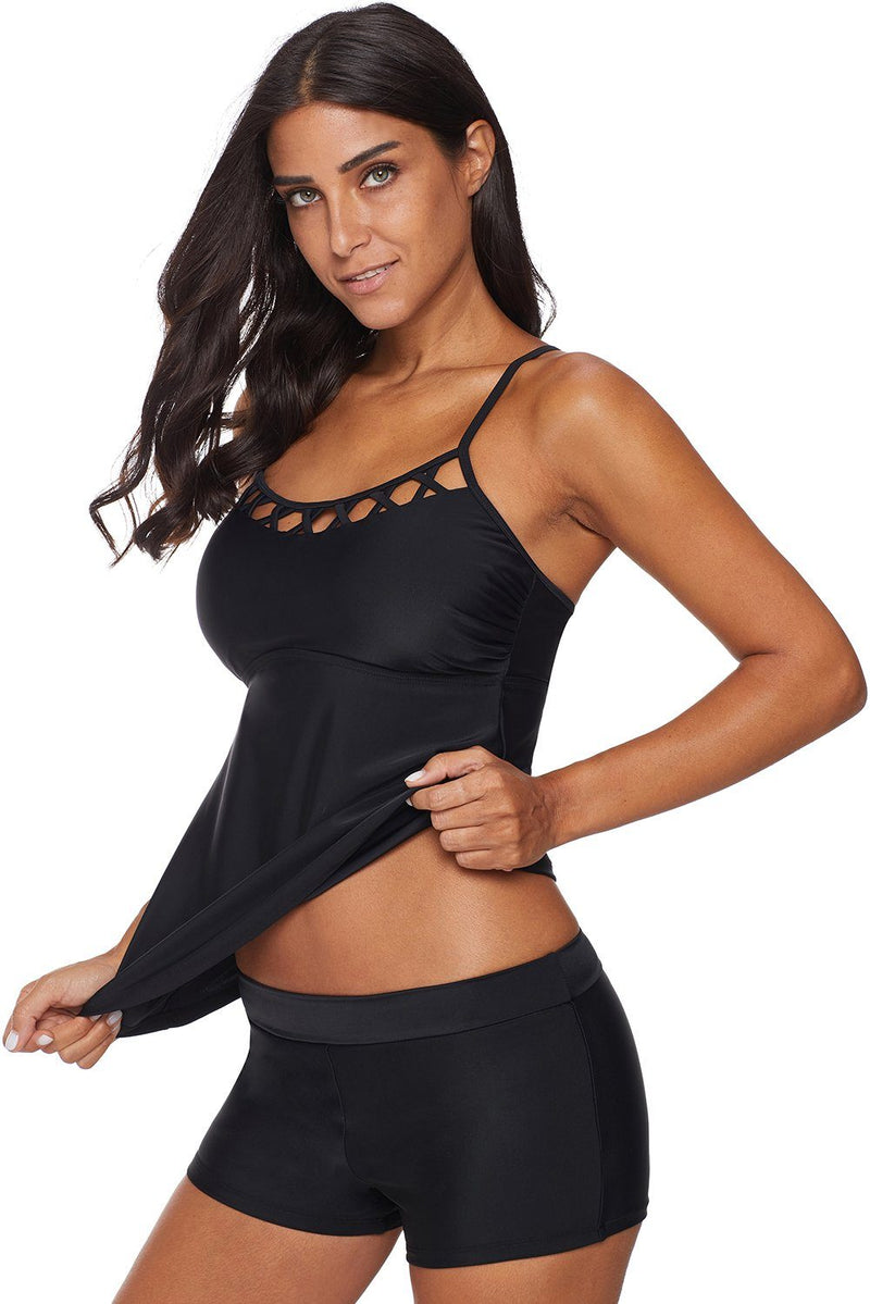 KaleaBoutique Crisscross Hollow-out Black Tankini Swimsuit - KaleaBoutique.com