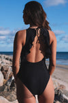KaleaBoutique Lace-up Back Ruffled Open Back One-piece Swimsuit Black Swimwear - KaleaBoutique.com