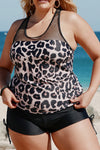 KaleaBoutique Leopard Animal Print Mesh Splicing and Swim Shorts Plus Size 2 PC Swimsuit Tankini Set - KaleaBoutique.com