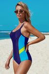 KaleaBoutique Ocean Blue Athletic Color-Block Spaghetti Straps One-Piece Swimsuit - KaleaBoutique.com