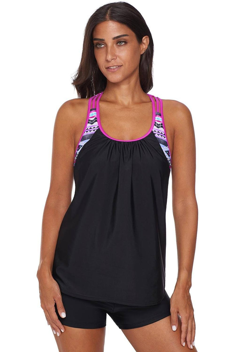 KaleaBoutique Rose Blouson Striped Strappy T-Back Push up Tankini Top - KaleaBoutique.com