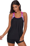 KaleaBoutique Rose Blouson Striped Strappy T-Back Push up Tankini Top - KaleaBoutique.com