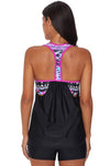 KaleaBoutique Rose Blouson Striped Strappy T-Back Push up Tankini Top - KaleaBoutique.com