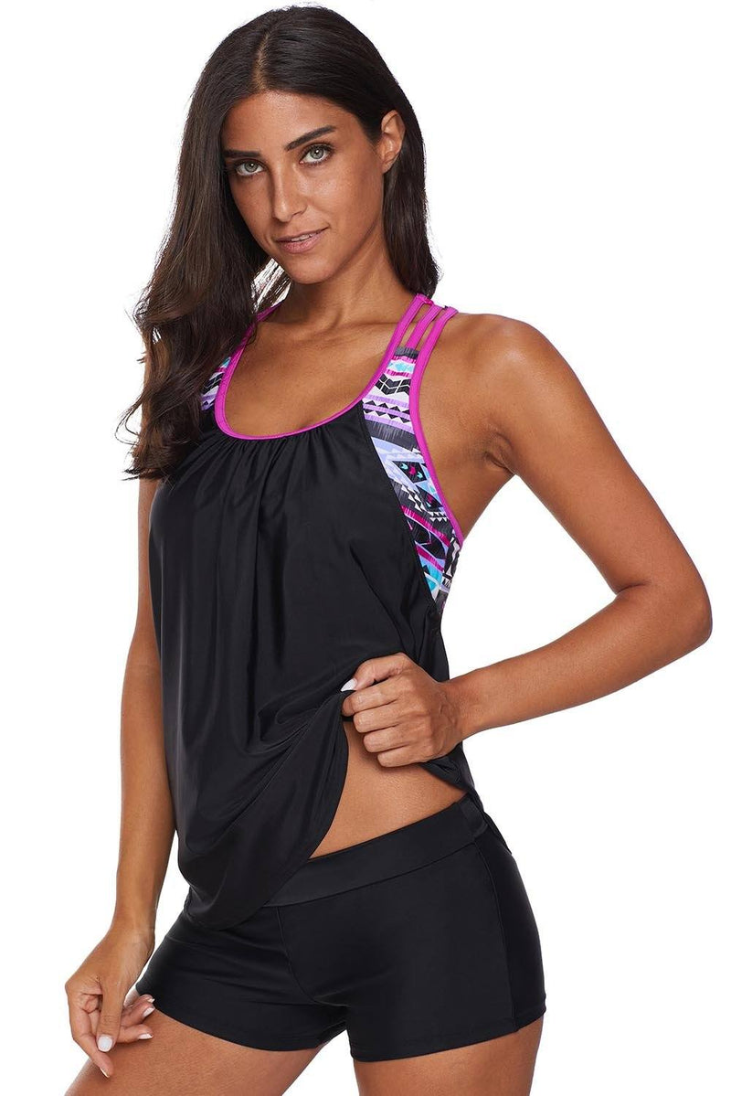 KaleaBoutique Rose Blouson Striped Strappy T-Back Push up Tankini Top - KaleaBoutique.com