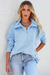 KaleaBoutique Solid Color Zip Shirt Front Zipper Collar Sweatshirt Top with Pockets - KaleaBoutique.com