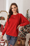 KaleaBoutique Solid Round Neck Raglan Sleeve Red Sweatshirt Top Pullover Sweater Shirt - KaleaBoutique.com