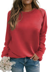 KaleaBoutique Solid Round Neck Raglan Sleeve Red Sweatshirt Top Pullover Sweater Shirt - KaleaBoutique.com