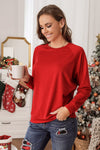 KaleaBoutique Solid Round Neck Raglan Sleeve Red Sweatshirt Top Pullover Sweater Shirt - KaleaBoutique.com