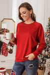 KaleaBoutique Solid Round Neck Raglan Sleeve Red Sweatshirt Top Pullover Sweater Shirt - KaleaBoutique.com