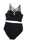 KaleaBoutique Strappy Neck Detail Black High Waist 2 PC Plus Size Swimsuit Tankini Set - KaleaBoutique.com