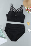 KaleaBoutique Strappy Neck Detail Black High Waist 2 PC Plus Size Swimsuit Tankini Set - KaleaBoutique.com