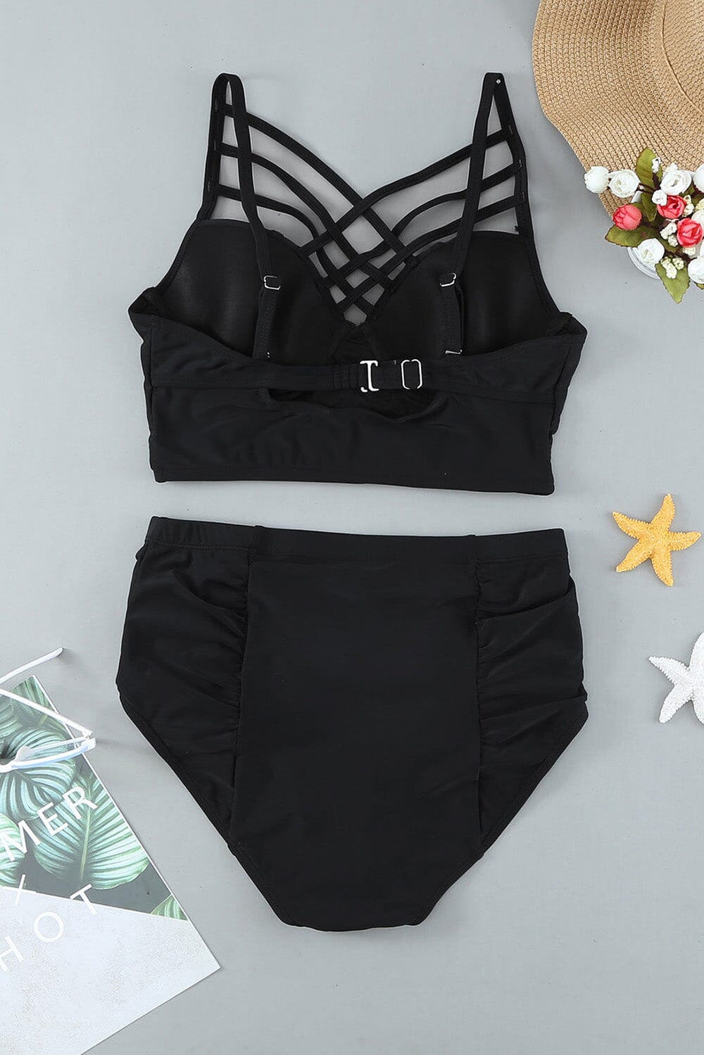 High waist cross front strappy neck bikini sales set