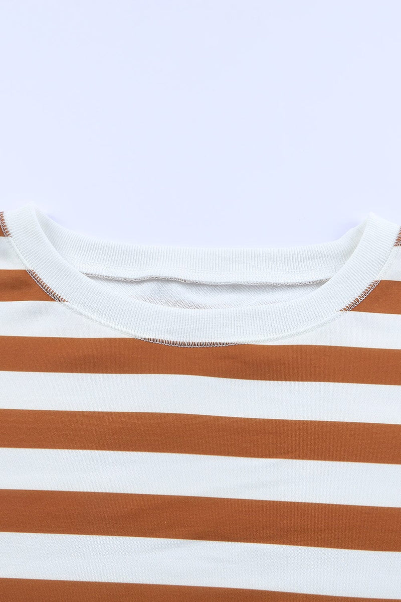 KaleaBoutique Stripe Drop Shoulder Striped Pullover Relax Fit Oversized Sweatshirt - KaleaBoutique.com