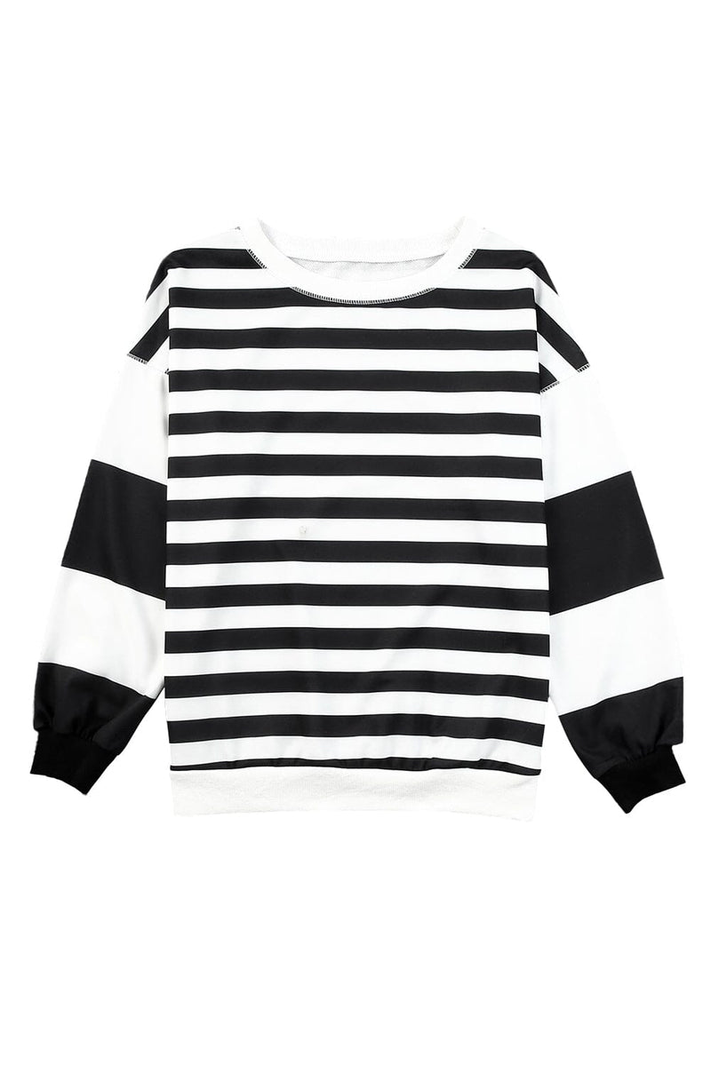 KaleaBoutique Stripe Print Drop Shoulder Striped Pullover Sweater Sweatshirt Relax Fit Top - KaleaBoutique.com