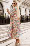 KaleaBoutique Stylish Abstract Geometric Print Long Sleeve High Waist Dress - KaleaBoutique.com