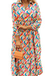 KaleaBoutique Stylish Abstract Geometric Print Long Sleeve High Waist Dress - KaleaBoutique.com
