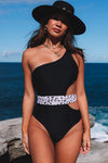 KaleaBoutique Stylish Asymmetric Cutout Belted One-piece Swimwear - KaleaBoutique.com