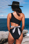 KaleaBoutique Stylish Asymmetric Cutout Belted One-piece Swimwear - KaleaBoutique.com