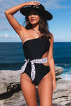 KaleaBoutique Stylish Asymmetric Cutout Belted One-piece Swimwear - KaleaBoutique.com