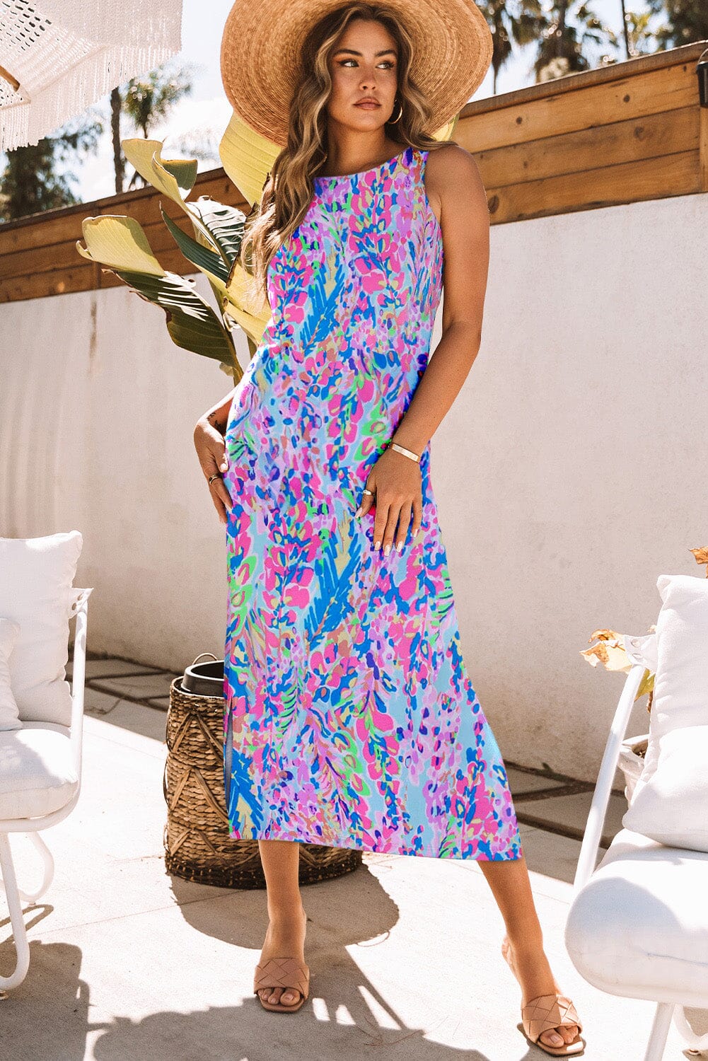 KaleaBoutique Stylish Beautiful Abstract Floral Print Sleeveless Maxi Dress - KaleaBoutique.com