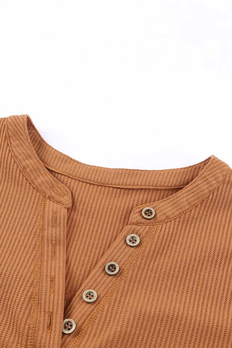 KaleaBoutique Stylish Beautiful Waffle Knit Half Button Henley Top - KaleaBoutique.com