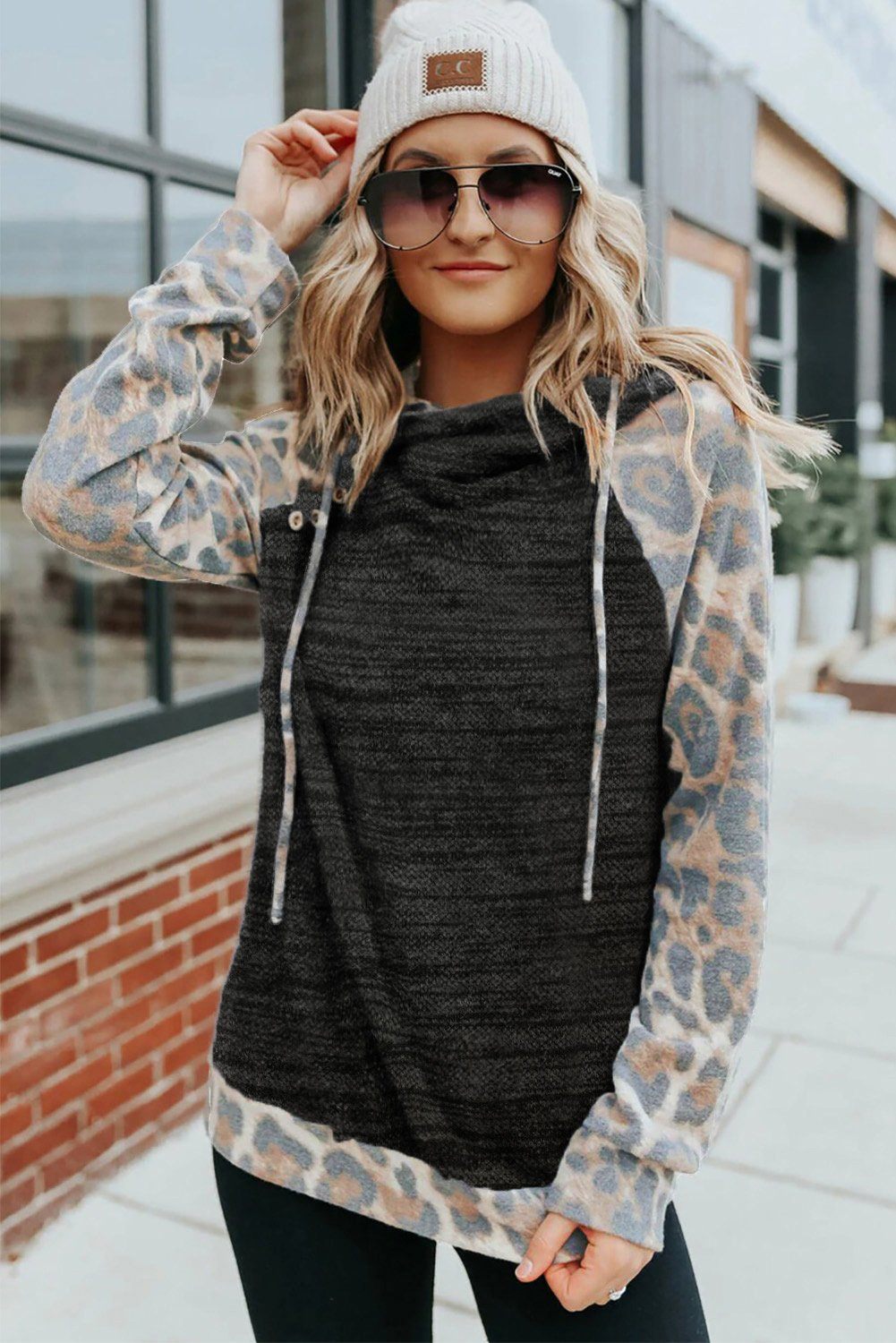 KaleaBoutique Stylish Brushed Leopard Contrast Hoodie - KaleaBoutique.com