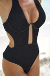 KaleaBoutique Stylish Crinkle Textured Plunge Cheeky One Piece Swimsuit - KaleaBoutique.com