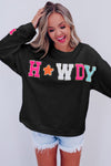 KaleaBoutique Stylish Glitter Howdy Patch Graphic Casual Sweatshirt - KaleaBoutique.com