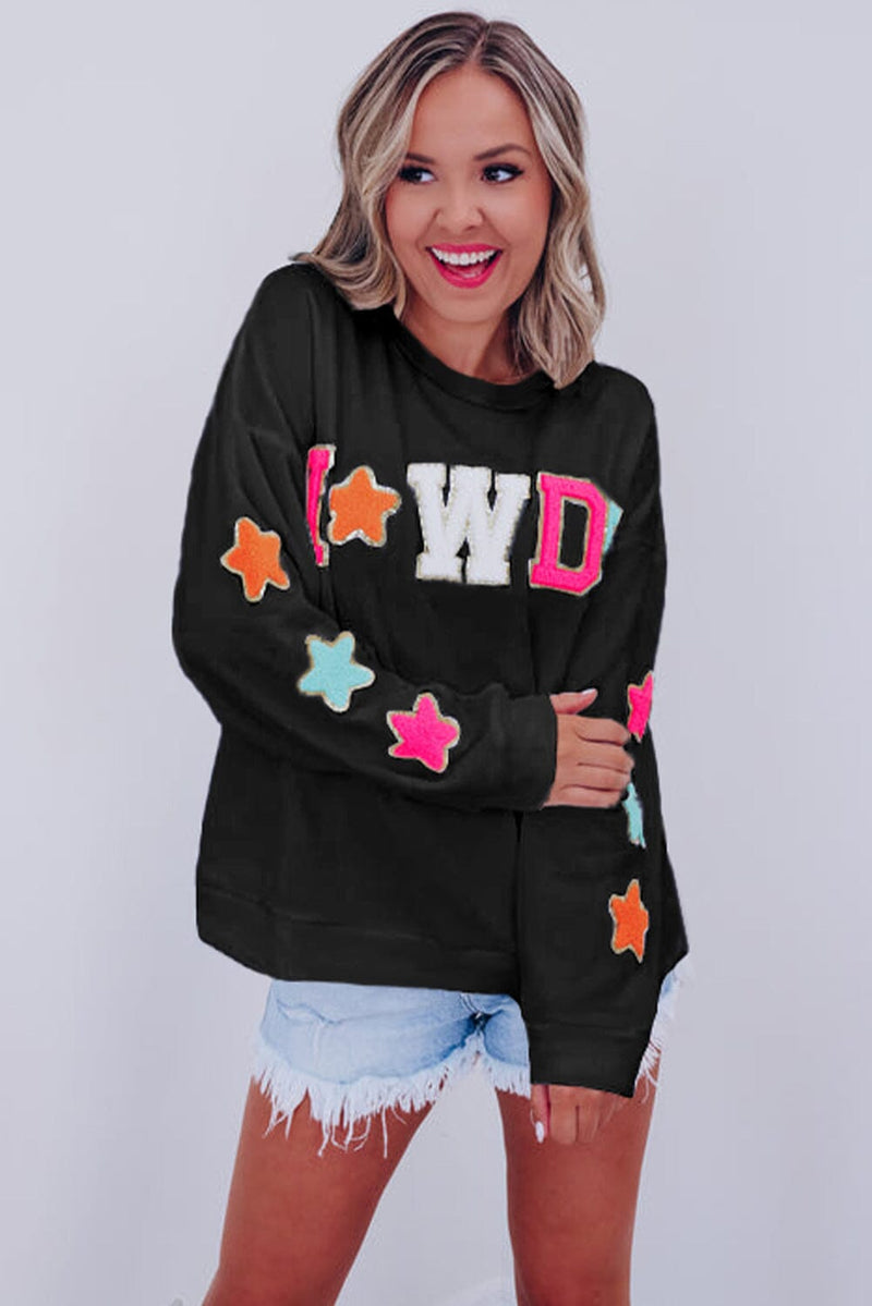 KaleaBoutique Stylish Glitter Howdy Patch Graphic Casual Sweatshirt - KaleaBoutique.com