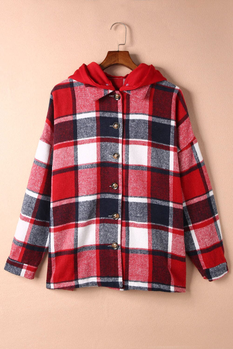 KaleaBoutique Stylish Hooded Plaid Button Front Shacket - KaleaBoutique.com