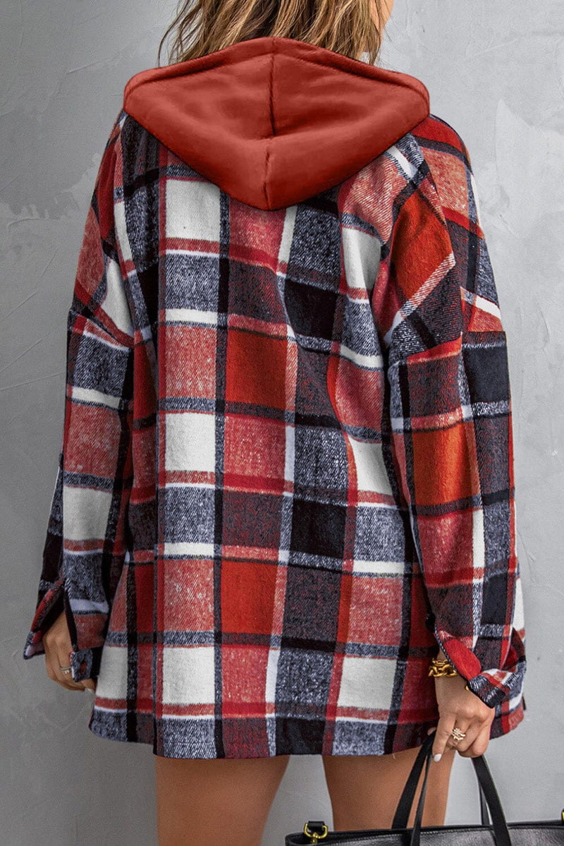 KaleaBoutique Stylish Hooded Plaid Button Front Shacket - KaleaBoutique.com