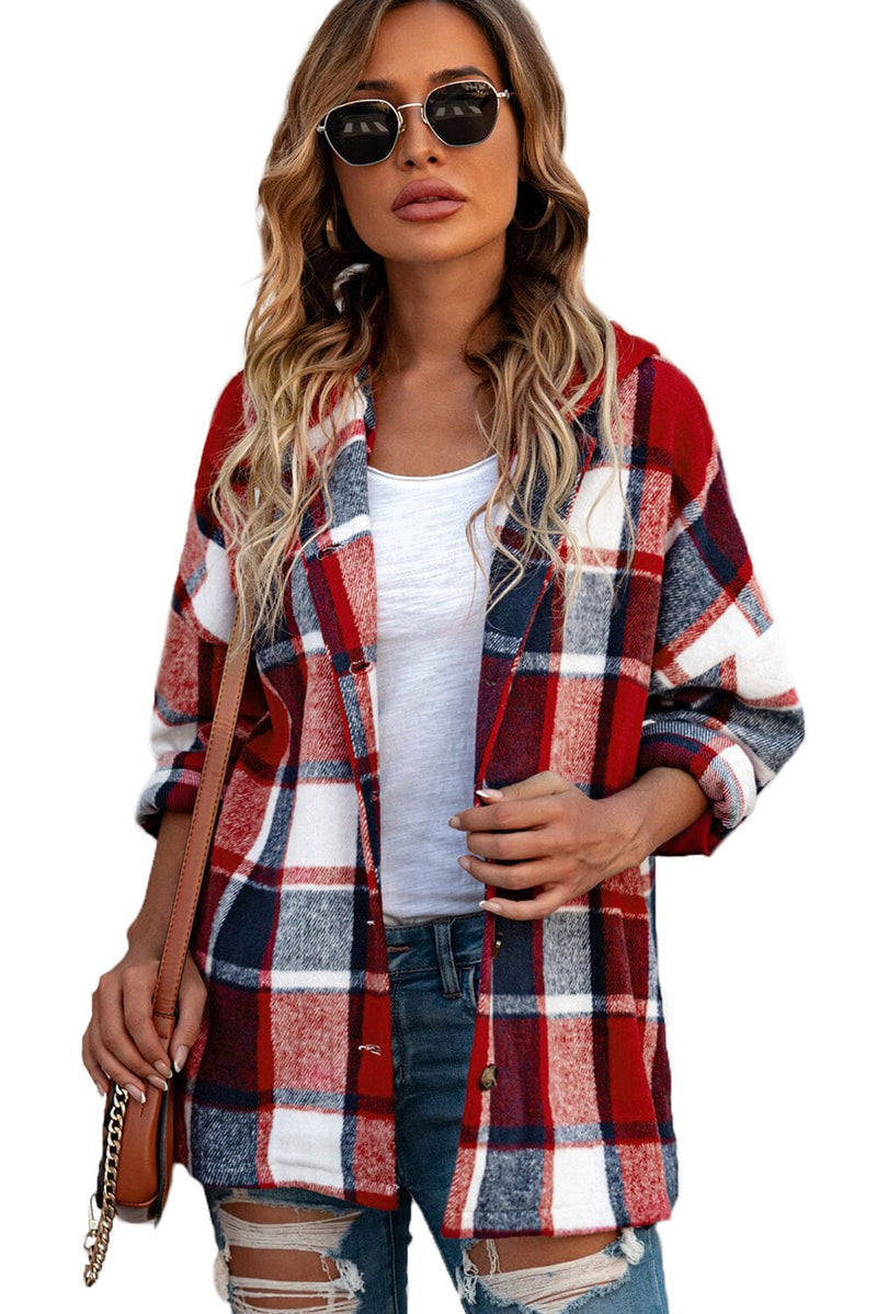 KaleaBoutique Stylish Hooded Plaid Button Front Shacket - KaleaBoutique.com