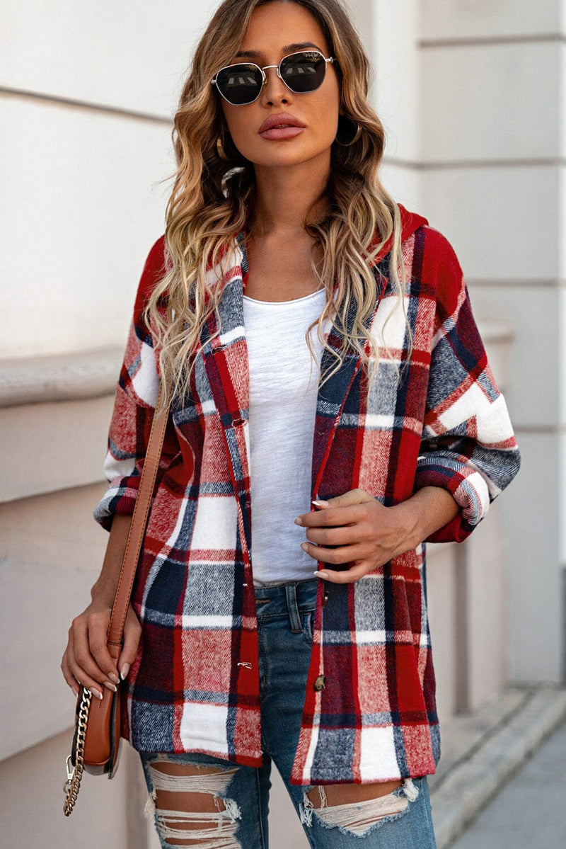 KaleaBoutique Stylish Hooded Plaid Button Front Shacket - KaleaBoutique.com