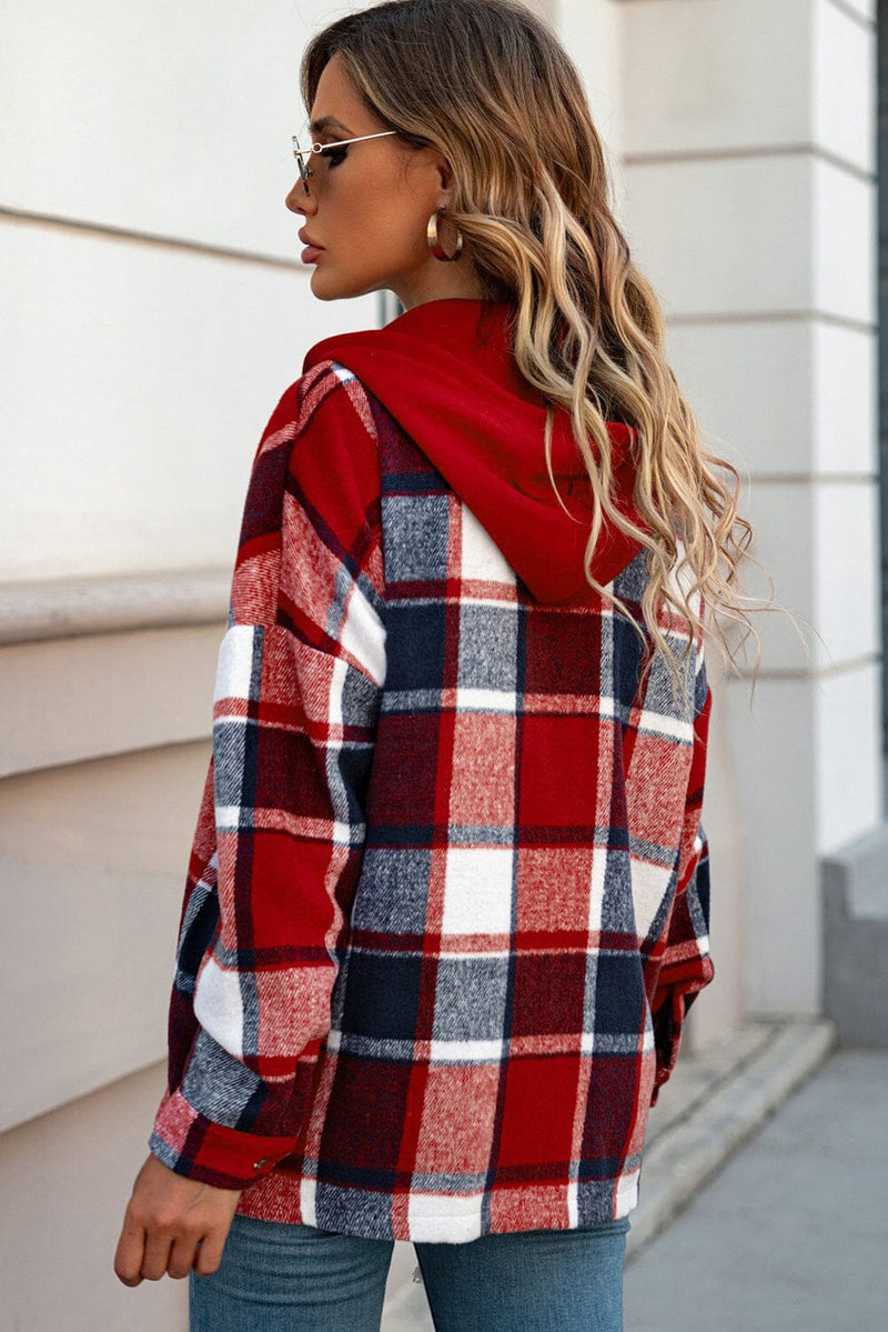 KaleaBoutique Stylish Hooded Plaid Button Front Shacket - KaleaBoutique.com