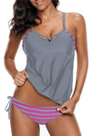 KaleaBoutique Stylish Light 2 Piece Tankini with Stripes Patchwork - KaleaBoutique.com