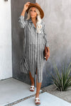 KaleaBoutique Stylish Summer Gray Layover Button Down Shirt Dress Beachwear - KaleaBoutique.com