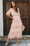 KaleaBoutique Stylish Swiss Dot Print See-Through Lace Patch Layered Long Dress - KaleaBoutique.com