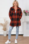 KaleaBoutique Stylish Warm Fuzzy Plaid Flap Button Up Midi Coat - KaleaBoutique.com